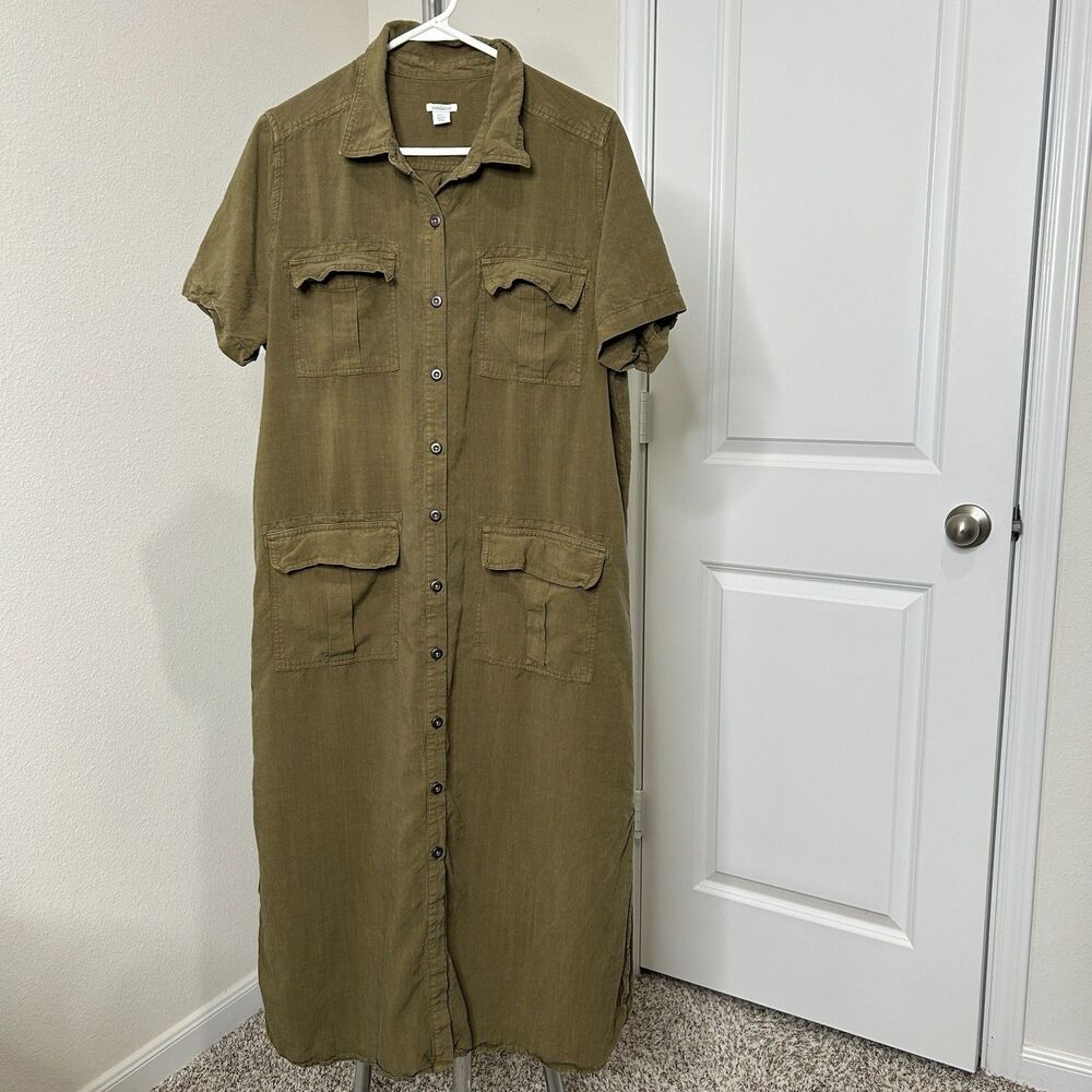 Sundance Haley Dress PXL Olive Green Midi Utility Earthy Boho Safari Shirt